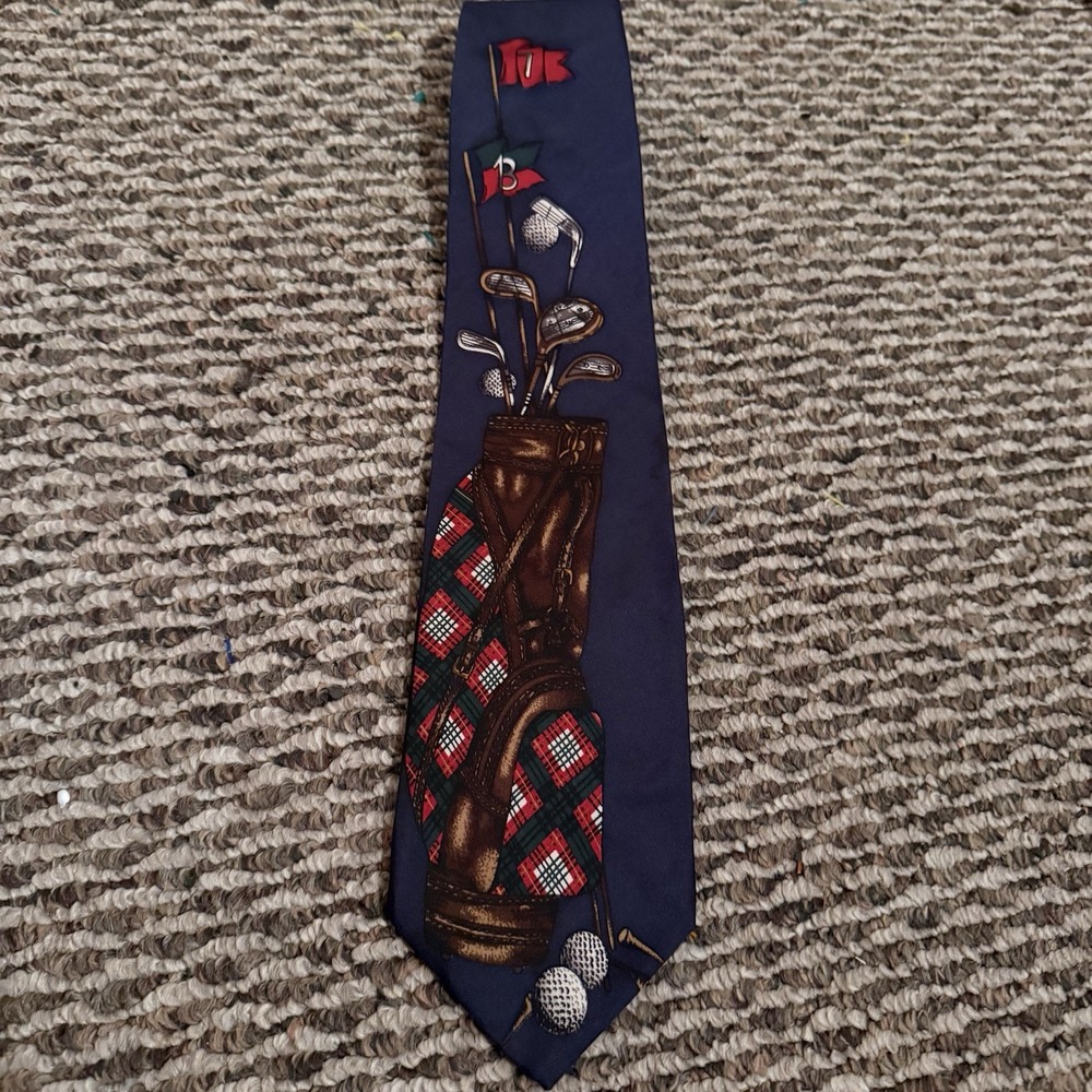 Vtg Golfer Tie 417 By Vanhuesen Colorful Golf Golf Bag Ball Sport Old Money
